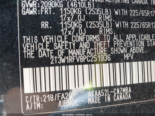 Aukcja sprzedaży 2023 Toyota Rav4 Xle, vin: 2T3W1RFV8PC251936, numer aukcji: 45209645