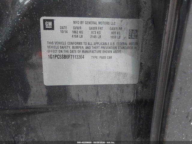 1G1PC5SB6F7113364 Chevrolet Cruze 1lt Auto