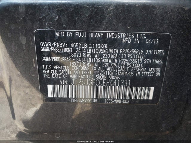 Aukcja sprzedaży 2014 Subaru Forester 2.0xt Touring, vin: JF2SJGPC0EH441331, numer aukcji: 45209672