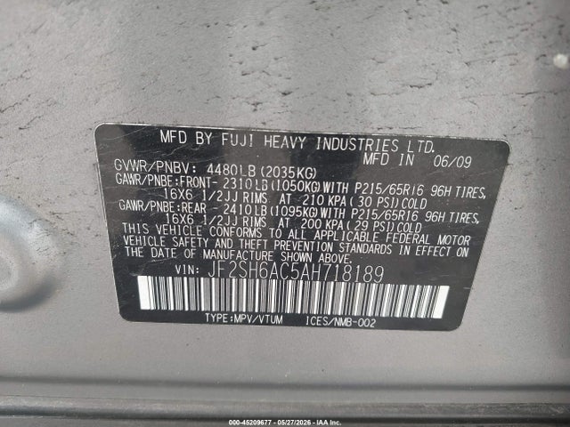 Продажа на аукционе авто 2010 Subaru Forester 2.5x, vin: JF2SH6AC5AH718189, номер лота: 45209677
