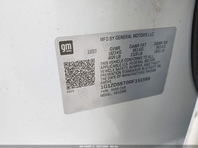 Продажа на аукционе авто 2024 Chevrolet Malibu Fwd 1lt, vin: 1G1ZD5ST0RF151598, номер лота: 45209712