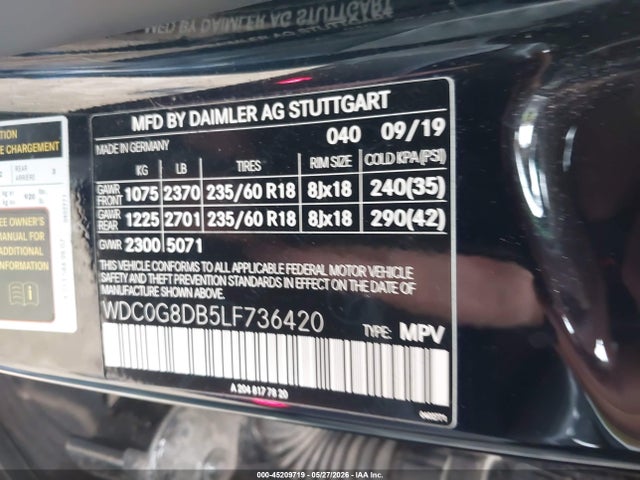 Aukcja sprzedaży 2020 Mercedes-benz Glc 300, vin: WDC0G8DB5LF736420, numer aukcji: 45209719