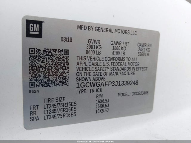 1GCWGAFP3J1339248 Chevrolet Express 2500 Work Van