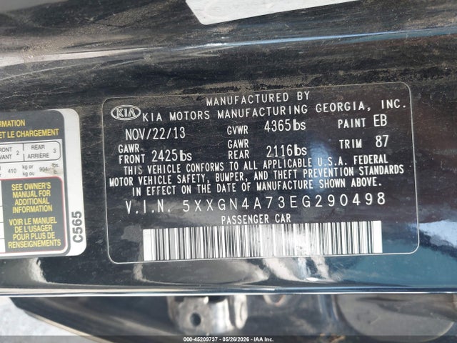 Продаж на аукціоні авто 2014 Kia Optima Ex, vin: 5XXGN4A73EG290498, номер лоту: 45209737