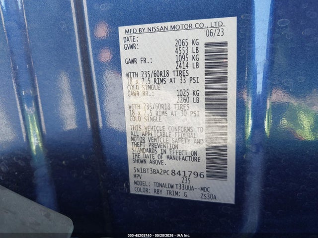 5N1BT3BA2PC841796 Nissan Rogue Sv Fwd