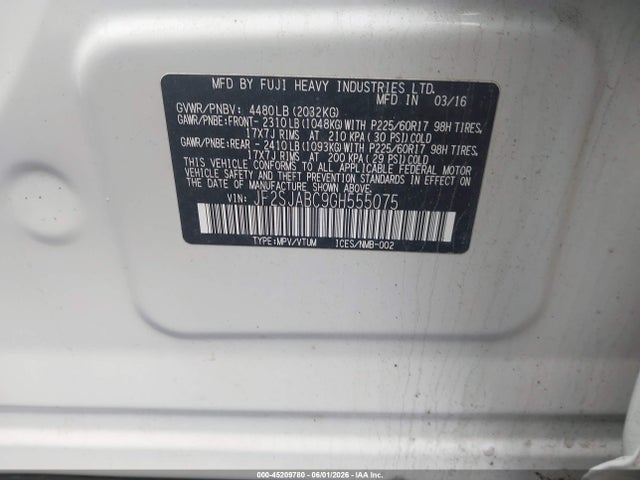 Subaru Forester 2.5i 2016 JF2SJABC9GH555075 Image 9