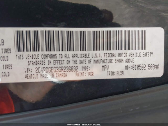 2016 Dodge Grand Caravan R/t მანქანა იყიდება აუქციონზე, vin: 2C4RDGEG3GR236832, აუქციონის ნომერი: 45209806