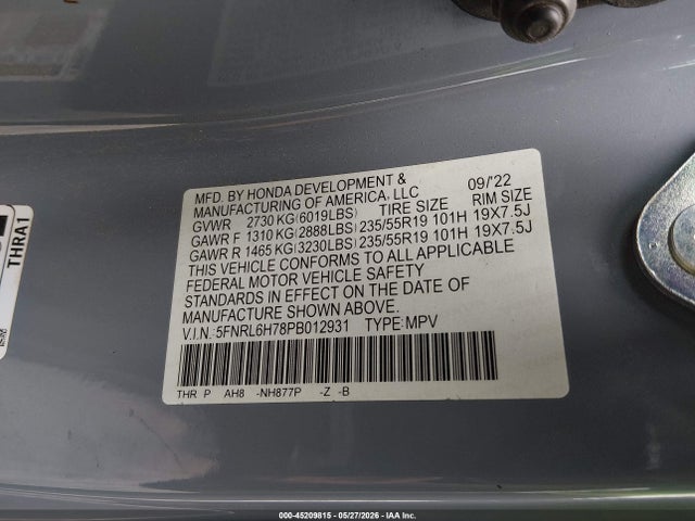 Продажа на аукционе авто 2023 Honda Odyssey Sport, vin: 5FNRL6H78PB012931, номер лота: 45209815