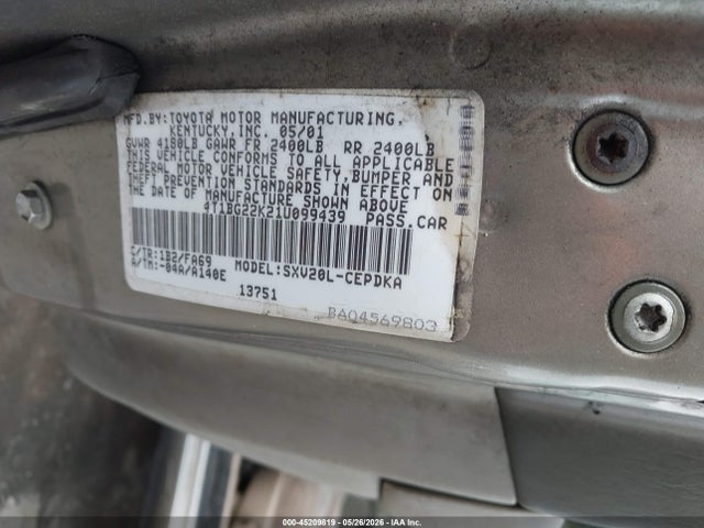 Aukcja sprzedaży 2001 Toyota Camry Ce, vin: 4T1BG22K21U099439, numer aukcji: 45209819