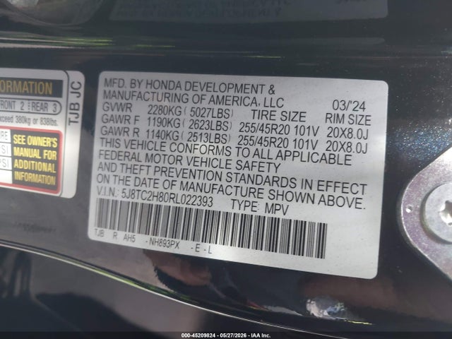 45209824 :رقم المزاد ، 5J8TC2H80RL022393 vin ، 2024 Acura Rdx A-spec Advance Package مزاد بيع