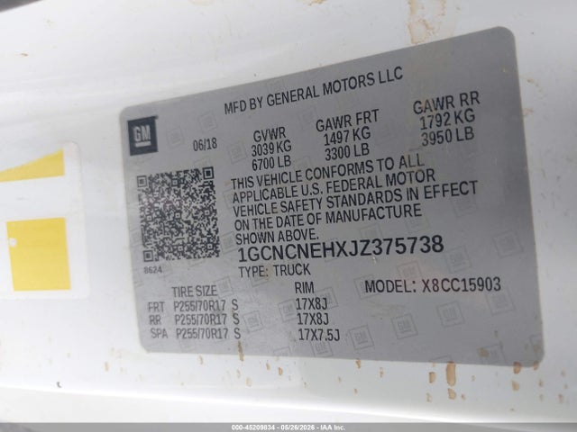 45209834 :رقم المزاد ، 1GCNCNEHXJZ375738 vin ، 2018 Chevrolet Silverado 1500 Wt مزاد بيع