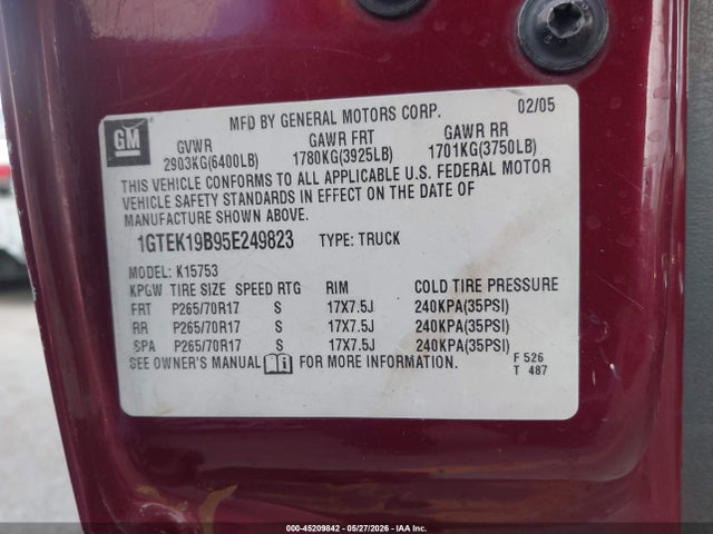 Продажа на аукционе авто 2005 Gmc Sierra 1500 Sle, vin: 1GTEK19B95E249823, номер лота: 45209842