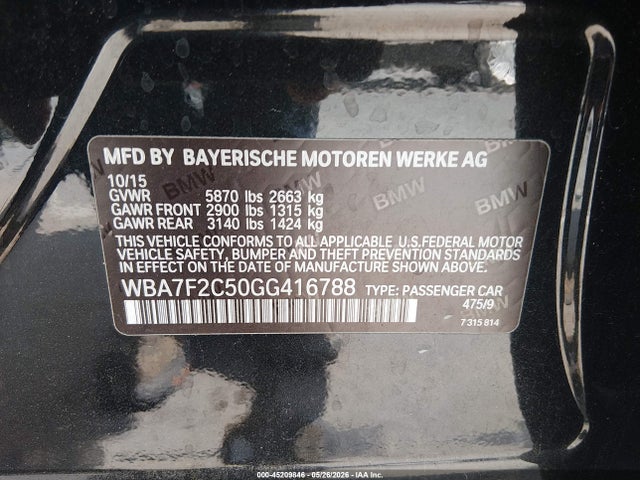 Продажа на аукционе авто 2016 Bmw 750i Xdrive, vin: WBA7F2C50GG416788, номер лота: 45209846