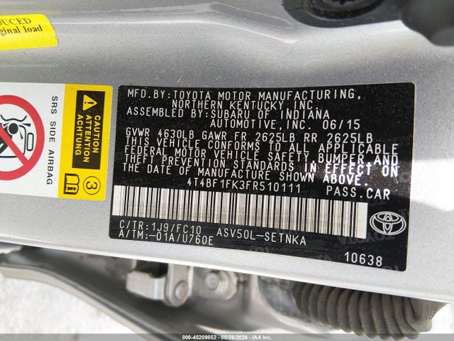 Toyota CAMRY LE 2015 4T4BF1FK3FR510111 Image 9