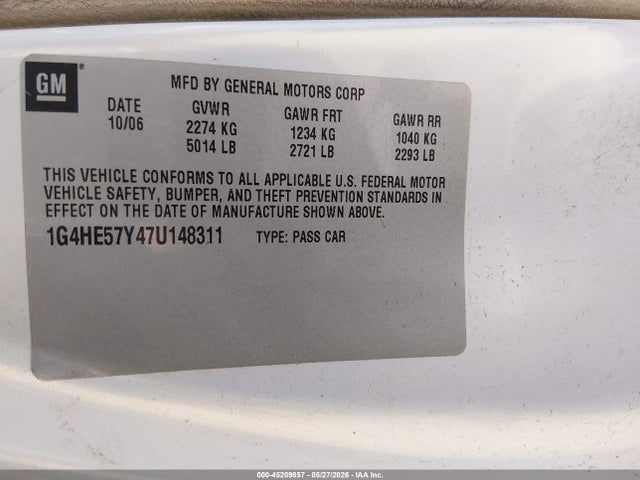 45209857 :رقم المزاد ، 1G4HE57Y47U148311 vin ، 2007 Buick Lucerne Cxs مزاد بيع