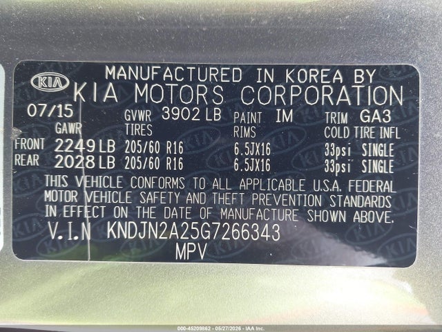 Aukcja sprzedaży 2016 Kia Soul, vin: KNDJN2A25G7266343, numer aukcji: 45209862