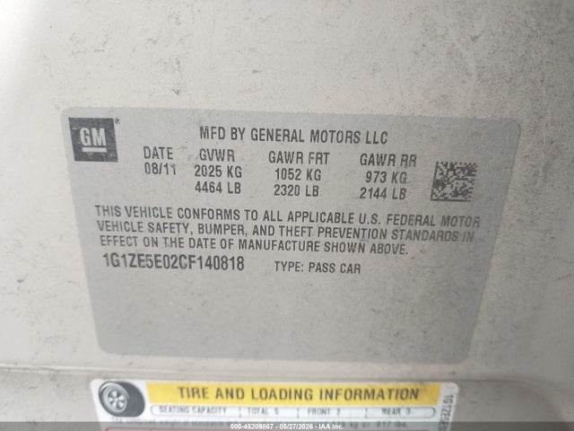 Продажа на аукционе авто 2012 Chevrolet Malibu 1lz, vin: 1G1ZE5E02CF140818, номер лота: 45209867