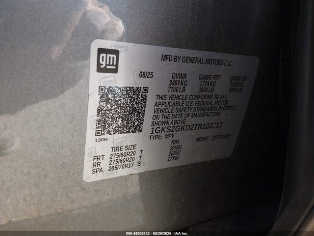 Продаж на аукціоні авто 2026 Gmc Yukon Xl 4wd Elevation, vin: 1GKS2GKD2TR103713, номер лоту: 45209882
