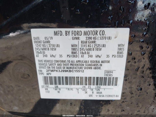 2FMPK3J99KBC15512 Ford EDGE SEL