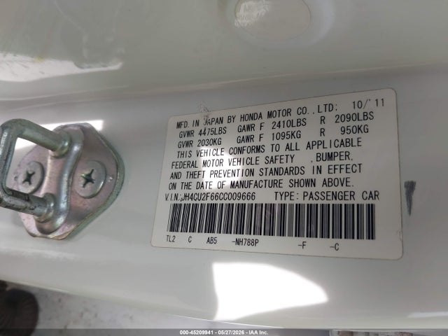 Aukcja sprzedaży 2012 Acura Tsx 2.4, vin: JH4CU2F66CC009666, numer aukcji: 45209941
