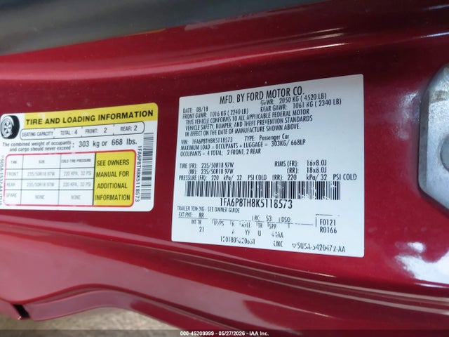 Ford Mustang Ecoboost 2019 1FA6P8TH8K5118573 Image 9