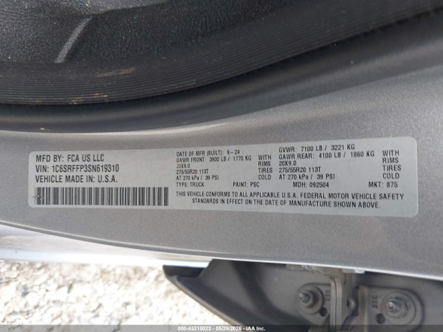 2025 Ram 1500 Big Horn  4x4 5'7 Box მანქანა იყიდება აუქციონზე, vin: 1C6SRFFP3SN619310, აუქციონის ნომერი: 45210023