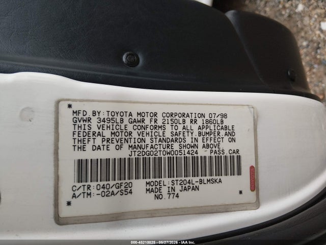 Aukcja sprzedaży 1998 Toyota Celica Gt, vin: JT2DG02T0W0051424, numer aukcji: 45210025