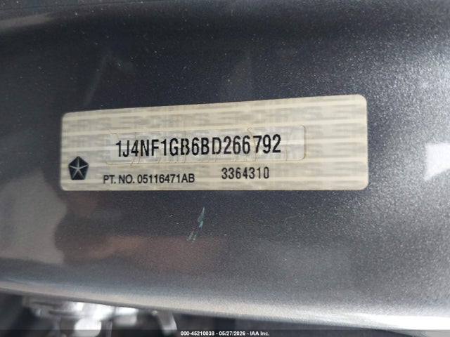 45210038 :رقم المزاد ، 1J4NF1GB6BD266792 vin ، 2011 Jeep Patriot Sport مزاد بيع