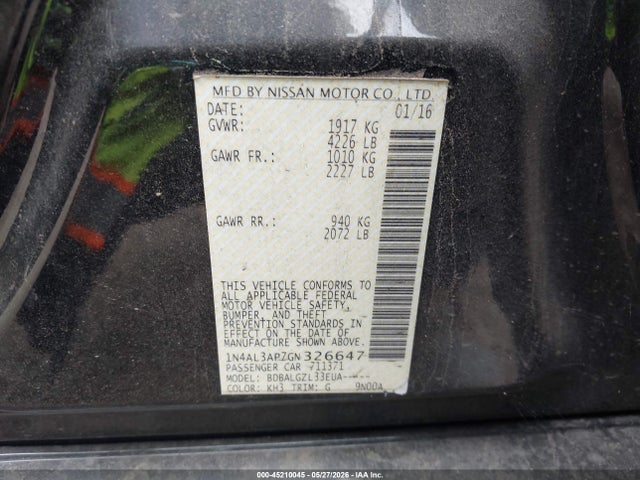 1N4AL3AP7GN326647 Nissan Altima 2.5/2.5 S/2.5 Sl/2.5 Sr/2.5 Sv