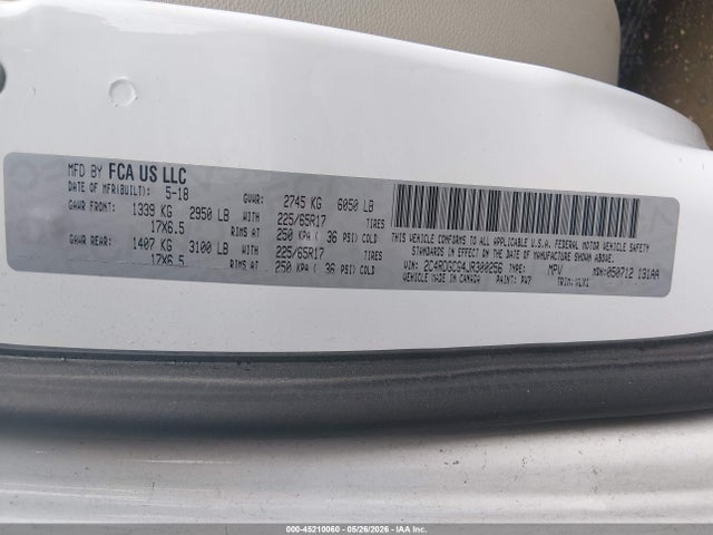 Продажа на аукционе авто 2018 Dodge Grand Caravan Sxt, vin: 2C4RDGCG4JR300256, номер лота: 45210060