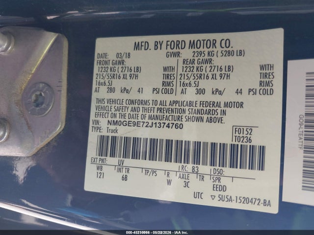 Продажа на аукционе авто 2018 Ford Transit Connect Xl, vin: NM0GE9E72J1374760, номер лота: 45210066