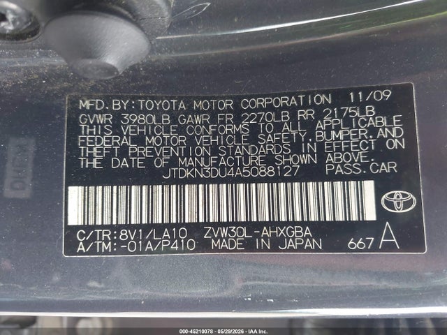 Aukcja sprzedaży 2010 Toyota Prius Iv, vin: JTDKN3DU4A5088127, numer aukcji: 45210078