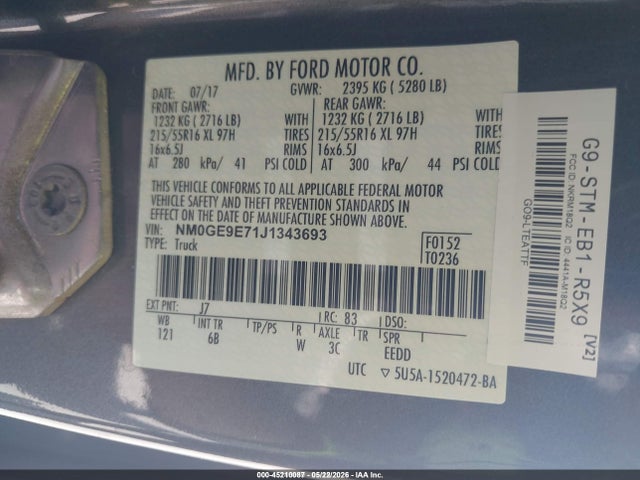 Продажа на аукционе авто 2018 Ford Transit Connect Xl, vin: NM0GE9E71J1343693, номер лота: 45210087