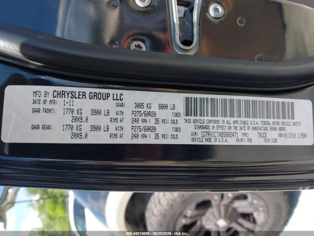 2011 Ram Ram 1500 Laramie Longhorn მანქანა იყიდება აუქციონზე, vin: 1D7RV1CTXBS602471, აუქციონის ნომერი: 45210098