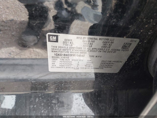 Продажа на аукционе авто 2015 Gmc Yukon Slt, vin: 1GKS1BKC0FR104540, номер лота: 45210099
