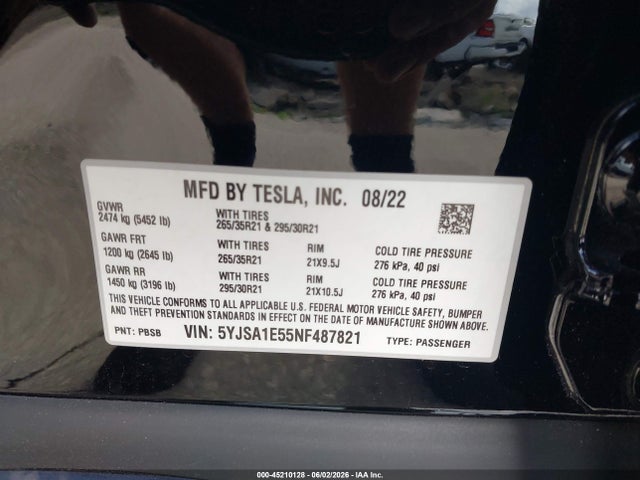 Aukcja sprzedaży 2022 Tesla Model S Dual Motor All-wheel Drive, vin: 5YJSA1E55NF487821, numer aukcji: 45210128