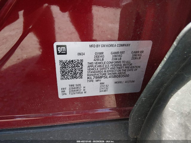 2025 Chevrolet Trailblazer Fwd Lt მანქანა იყიდება აუქციონზე, vin: KL79MPSL4SB083500, აუქციონის ნომერი: 45210145