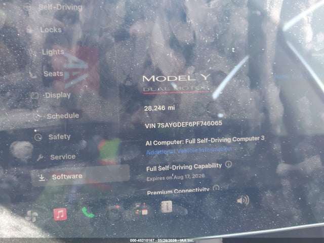 2023 Tesla Model Y Performance Dual Motor All-wheel Drive მანქანა იყიდება აუქციონზე, vin: 7SAYGDEF6PF746065, აუქციონის ნომერი: 45210167
