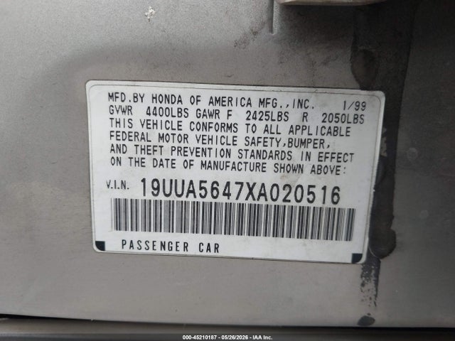 45210187 :رقم المزاد ، 19UUA5647XA020516 vin ، 1999 Acura Tl 3.2 مزاد بيع