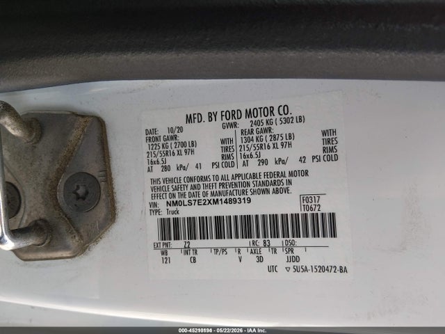 Продажа на аукционе авто 2021 Ford Transit Connect Xl, vin: NM0LS7E2XM1489319, номер лота: 45210194