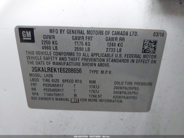 Aukcja sprzedaży 2014 Gmc Terrain Sle-2, vin: 2GKALREK1E6288656, numer aukcji: 45210195