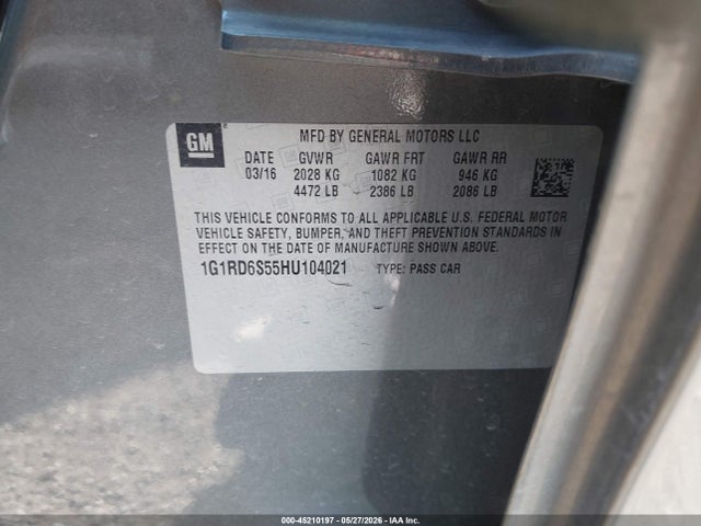 45210197 :رقم المزاد ، 1G1RD6S55HU104021 vin ، 2017 Chevrolet Volt Premier مزاد بيع