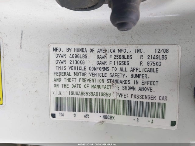 45210199 :رقم المزاد ، 19UUA86539A019859 vin ، 2009 Acura Tl 3.5 مزاد بيع
