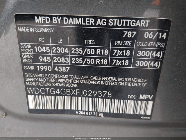 Продажа на аукционе авто 2015 Mercedes-benz Gla 250 4matic, vin: WDCTG4GBXFJ029378, номер лота: 45210227