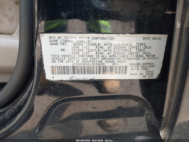 2001 Toyota Rav4 მანქანა იყიდება აუქციონზე, vin: JTEGH20V610034228, აუქციონის ნომერი: 45210254