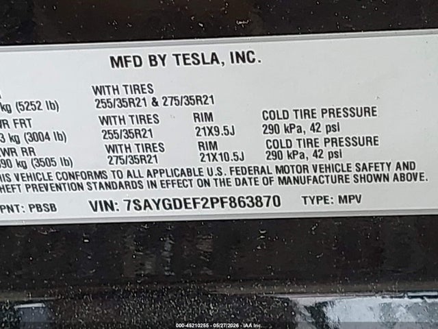 Продаж на аукціоні авто 2023 Tesla Model Y Performance Dual Motor All-wheel Drive, vin: 7SAYGDEF2PF863870, номер лоту: 45210255