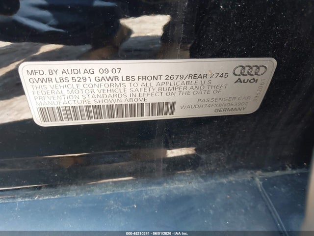 Aukcja sprzedaży 2008 Audi A6 3.2, vin: WAUDH74FX8N053902, numer aukcji: 45210281