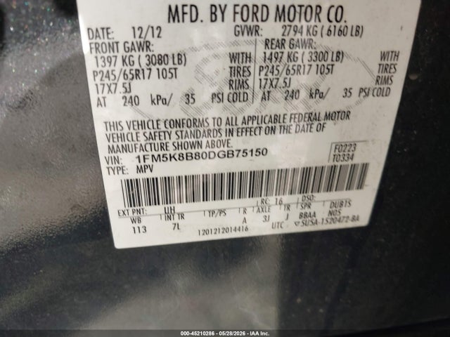 Aukcja sprzedaży 2013 Ford Explorer, vin: 1FM5K8B80DGB75150, numer aukcji: 45210286