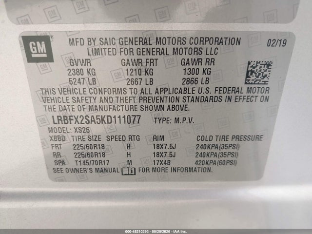 Продажа на аукционе авто 2019 Buick Envision Awd Essence, vin: LRBFX2SA5KD111077, номер лота: 45210293
