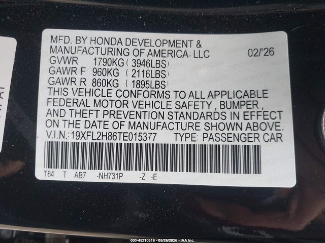 Honda Civic Sport 2026 19XFL2H86TE015377 Image 9